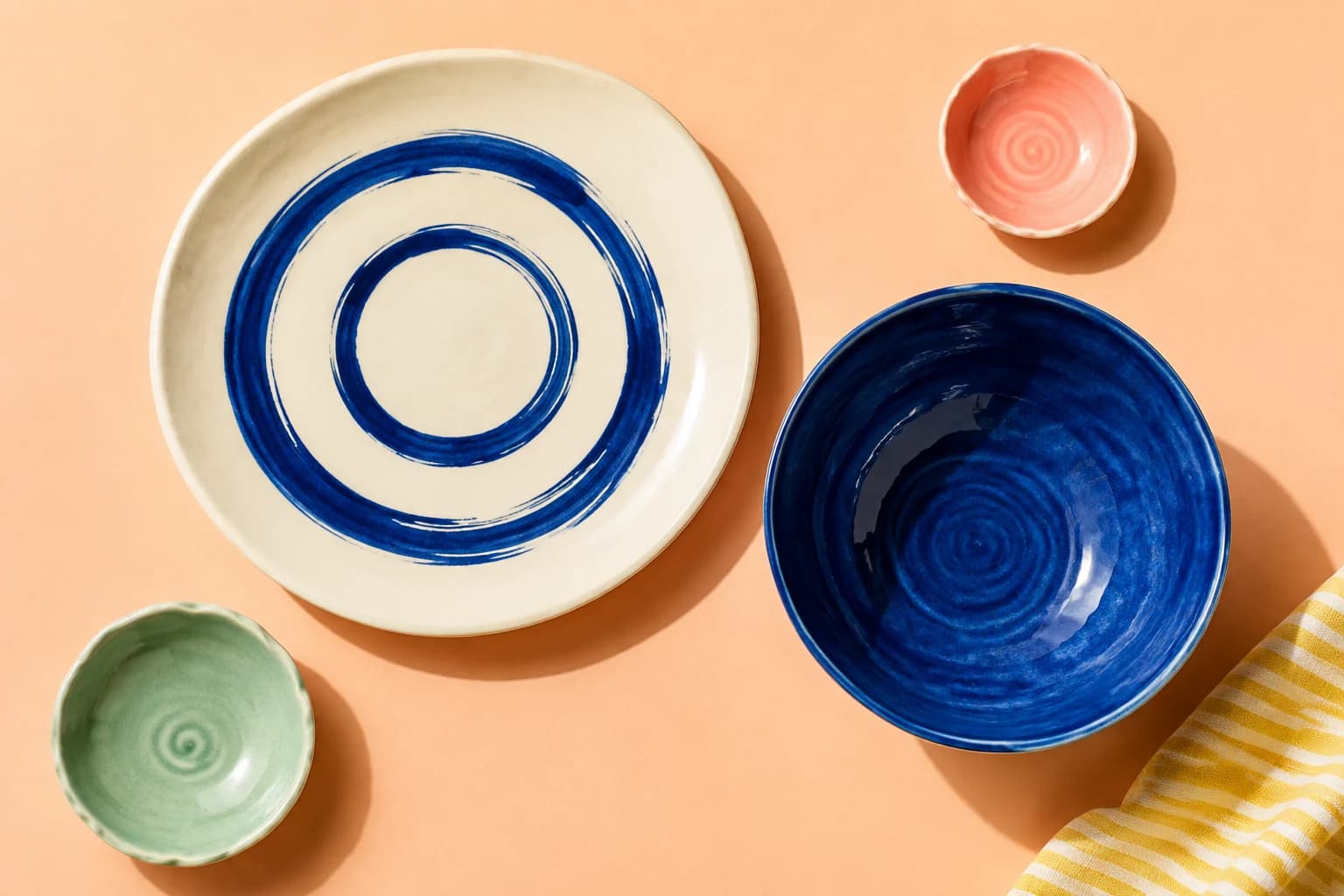 Concept ivory plate painted with expressive blue rings
